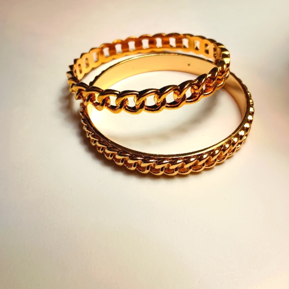 Two Gold Tone Metal Bracelets